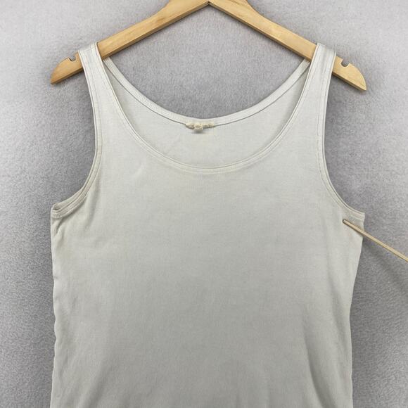 EILEEN FISHER Tank Top L Ribbed Organic Cotton Jersey Cami Scoop Neck Off White - Picture 10 of 13